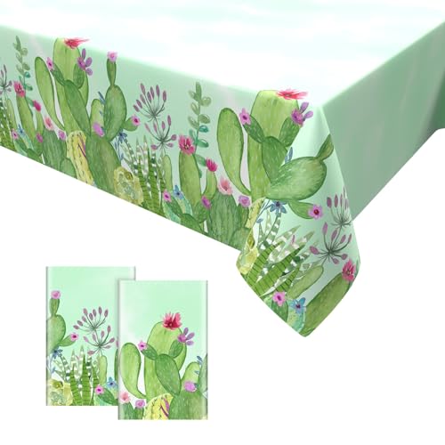 2PCS Kaktus Tischdecken,Begrünung Party Tischdecke Kunststoff Tischdecke für Blätter Blumen Thema Baby Dusche Party Geburtstag Hochzeit Tischdekor 137 x 274cm von GRESATEK