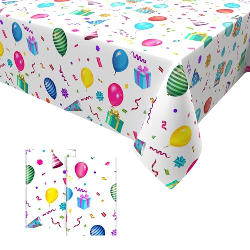 2PCS Party Tischdecken,Happy Birthday Party Tischtuch Einweg Plastik Geburtstag Party Tischdekoration Zubehör für Kinder Jungen Mädchen 137 x 274cm von GRESATEK