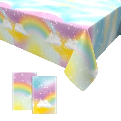 2PCS Regenbogen Plastik Tischdecke,Regenbogen Party Tischtuch Rechteckige Wasserdicht Plastik Tischdecke für Kinder Mädchen Geburtstag Jubiläum Dekorationen 137 x 274cm von GRESATEK