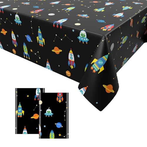 2PCS Weltraum Tischdecken,Solarsystem Party Tischtuch Einweg Plastik Wasserdicht Tischdecke Planeten Rakete Party Dekorationen für Jungen Mädchen Geburtstag Tischdekor 137 x 274cm von GRESATEK