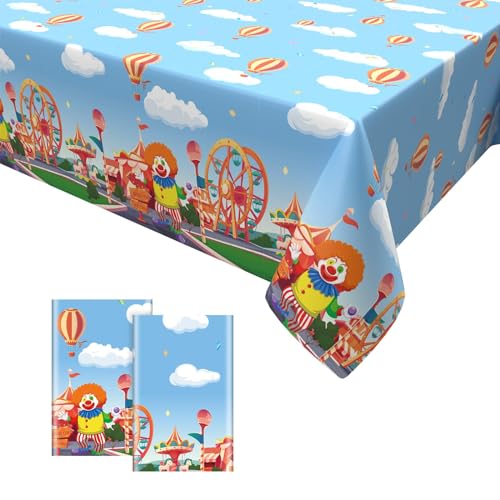 2PCS Zirkus Party Tischdecken,Karneval Plastik Tischdecke Clown Party Tischtuch Geburtstag Tischdecke Karneval Party Deko für Kinder Jungen Mädchen 137 x 274cm von GRESATEK