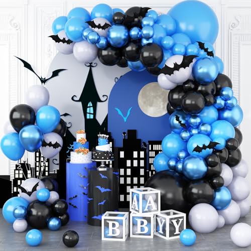 Blau Schwarz Luftballons Girlande Kit, Metallic Blau Schwarz Grau Party Latex Luftballons mit Schläger, Luftballons Schwarz Blau für Junge Geburtstag Babyparty Hochzeit Party Deko von GRESATEK