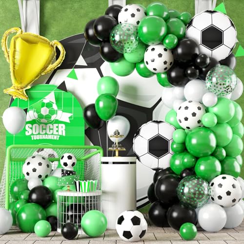 Fussball Luftballon Girlande, Grün Schwarz Weiß Ballon mit 4D Fußball Folienballons Goldene Trophäe, Fussball Deko Geburtstag Jungen, Grün Luftballon Girlande for Fussball Geburtstag Party Dekoration von GRESATEK