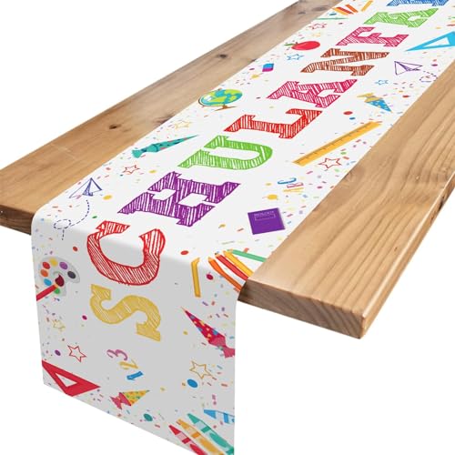 GRESATEK Tischläufer Einschulung Deko Weiß, Tischband für Schuleinführung Schulkind Bunt Zuckertüten ABC, Tisch Läufer Tischdeko für Mädchen Jungen Schulanfang Einschulung Deko, 180 x 35cm von GRESATEK