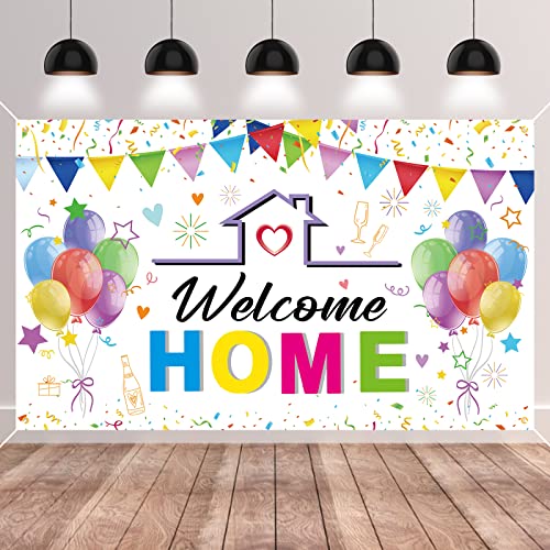 GRESATEK Welcome Home Hintergrund Banner, Willkommen Zuhause Banner Girlande Dekorationen für Heimkehr, Familie, Rückkehr Familienfeiern Party Deko 185 * 110cm von GRESATEK