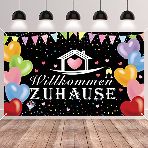 GRESATEK Willkommen Zuhause Hintergrund Banner, Welcome Home Banner Girlande Dekorationen für Heimkehr, Familie, Rückkehr Familienfeiern Party Deko 185 * 110cm von GRESATEK