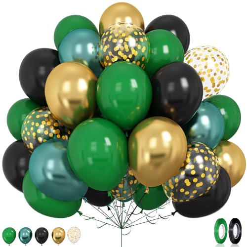 Grün Schwarz Gold Luftballons, 50 Stück 12 Zoll Metallic Grün Dunkel Grün Schwarz Gold Helium Latex Luftballon für Kinder Jungen Tropisch Thema Geburtstag Babyparty Hochzeit Graduierung party Deko von GRESATEK