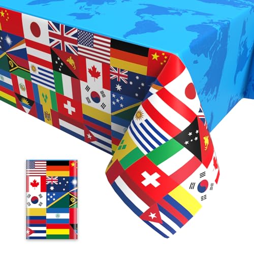 Internationale Flagge Tischdecke,Tischdecke für Euro Fußball 2024 Welt Land Flaggen Tischdecke Eurovision Olympische Partydeko für Haus Garten Bar Fußball Party Deko 137x274cm von GRESATEK