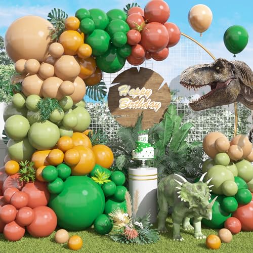 Jungle Luftballon Girlande Grün, Olivgrün Retro Orange Gelb Apricot Nude Luftballon Dekorieren, Dunkelgrün Dinosaurier Dschungel Safari Thema Ballon für Geburtstag Baby Shower Hochzeit Party Dekor von GRESATEK