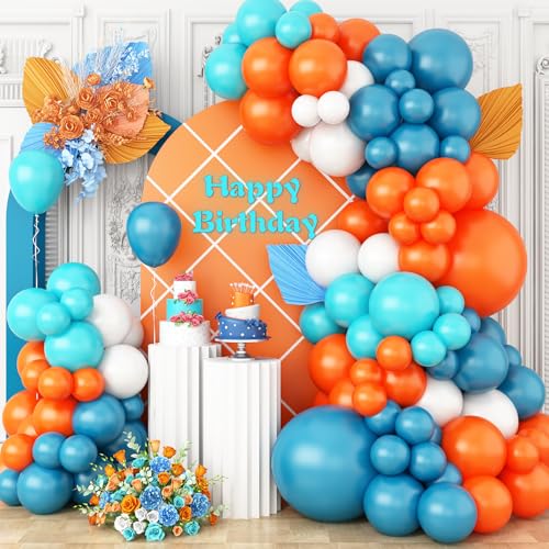 Luftballon Girlande Blau Orange, 5/10/18 Zoll Orange Pfauenblau Türkis Teal Blau Weiß Latex Partyballons für Jungen Geburtstag Babyparty Hochzeit Weltraum Thema Party Dekoration von GRESATEK