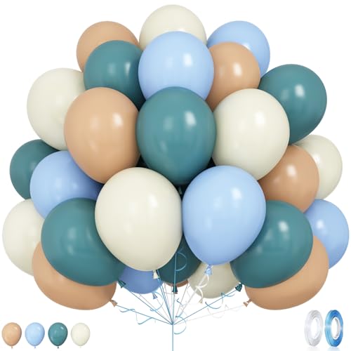 Luftballons Blau Braun Set, 50 Stück Braun Beige Blau Retro Blau Hellblau Macaron Blau Luftballons Nude Aprikosen Sand Weiße Latex Ballons für Babyparty Hochzeit Bären Thema Geburtstags Party Deko von GRESATEK