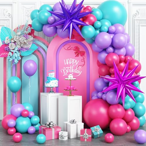 Luftballons Girlande Rosa Türkis Lila, 5/10/18 Zoll Party Luftballons Heißes Pink Teal Blau Lila Hot Rosa for Mädchen Frauen Geburtstag Hochzeit Valentinstag Brautdusche Engagement Dekorationen von GRESATEK