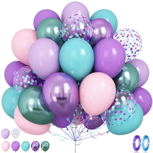 Luftballons Lila GrüN, Meerjungfrau Party Ballons, 12 Zoll Metallic Lila GrüN TüRkis Rosa Latexballon mit Konfetti Helium Ballons für MäDchen Meerjungfrauen Einhorn Geburtstag Babyparty Hochzeit Dekor von GRESATEK