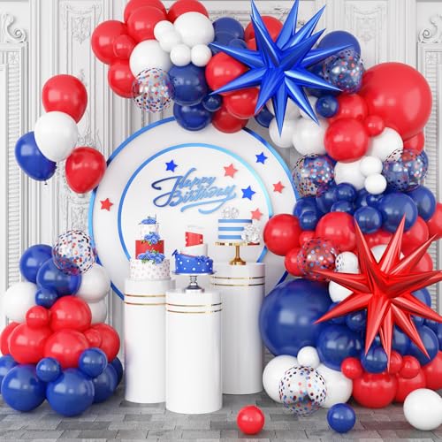 Rot Blau Weiß Luftballons Girlande, 5/10/18 Zoll Königs Blaues Weiß Rot Party Latex Luftballons für Junge Mädchen Geburtstag Hochzeit Baby Shower Nautisches Thema Karneval Party Dekoration von GRESATEK