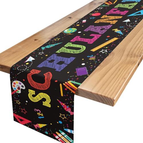 Tischläufer Einschulung Deko Schwarz, Tischband für Schuleinführung Schulkind Bunt Zuckertüten ABC, Tisch Läufer Tischdeko für Mädchen Jungen Schulanfang Einschulung Deko, 180 x 35cm von GRESATEK