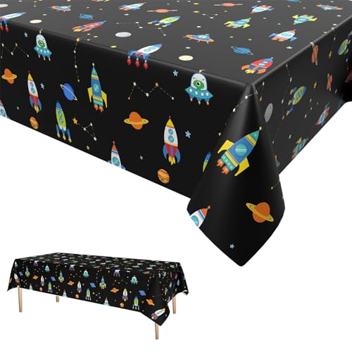 Weltraum Tischdecken,Solarsystem Party Tischtuch Einweg Plastik Wasserdicht Tischdecke Planeten Rakete Party Dekorationen für Jungen Mädchen Geburtstag Tischdekor 137 x 274cm von GRESATEK