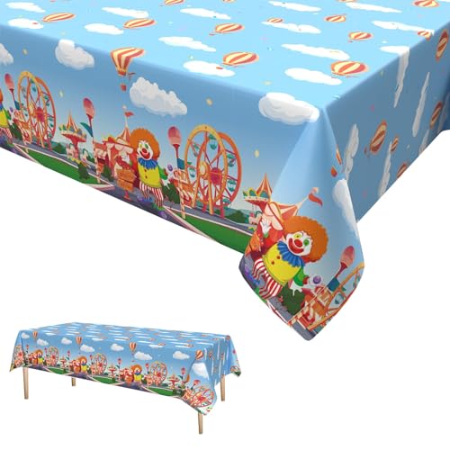 Zirkus Party Tischdecken,Karneval Plastik Tischdecke Clown Party Tischtuch Geburtstag Tischdecke Karneval Party Deko für Kinder Jungen Mädchen 137 x 274cm von GRESATEK