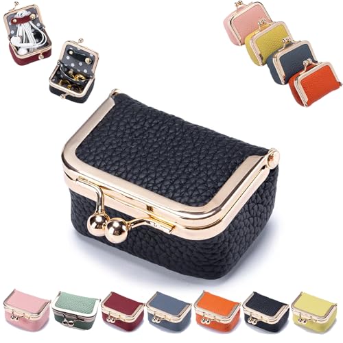 GRFFZX Mini-Schmucketui, Mini-Geldbörse, Mini-Schmuckschatulle/-Organizer aus echtem Leder für Damen – Mini-Schmuck-Reiseetui (#,Black) von GRFFZX