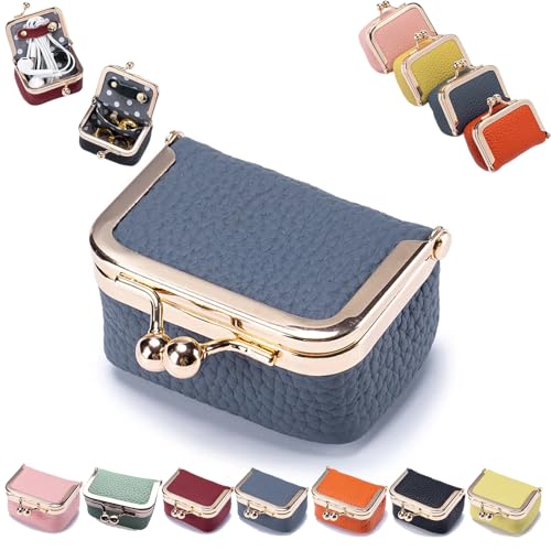 GRFFZX Mini-Schmucketui, Mini-Geldbörse, Mini-Schmuckschatulle/-Organizer aus echtem Leder für Damen – Mini-Schmuck-Reiseetui (#,Blue) von GRFFZX