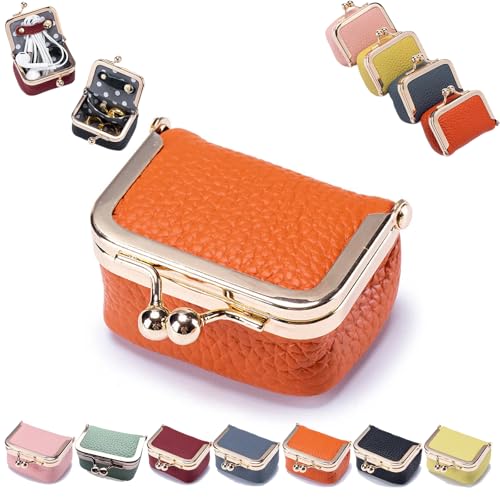 GRFFZX Mini-Schmucketui, Mini-Geldbörse, Mini-Schmuckschatulle/-Organizer aus echtem Leder für Damen – Mini-Schmuck-Reiseetui (#,Orange) von GRFFZX