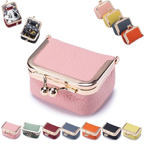 GRFFZX Mini-Schmucketui, Mini-Geldbörse, Mini-Schmuckschatulle/-Organizer aus echtem Leder für Damen – Mini-Schmuck-Reiseetui (#,Pink) von GRFFZX