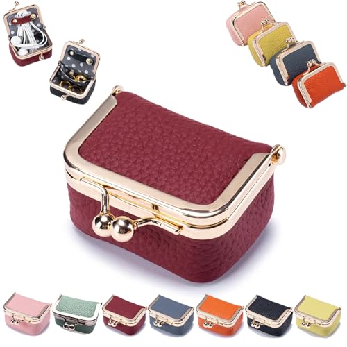 GRFFZX Mini-Schmucketui, Mini-Geldbörse, Mini-Schmuckschatulle/-Organizer aus echtem Leder für Damen – Mini-Schmuck-Reiseetui (#,Red) von GRFFZX