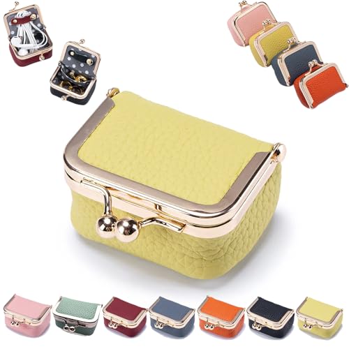 GRFFZX Mini-Schmucketui, Mini-Geldbörse, Mini-Schmuckschatulle/-Organizer aus echtem Leder für Damen – Mini-Schmuck-Reiseetui (#,Yellow) von GRFFZX