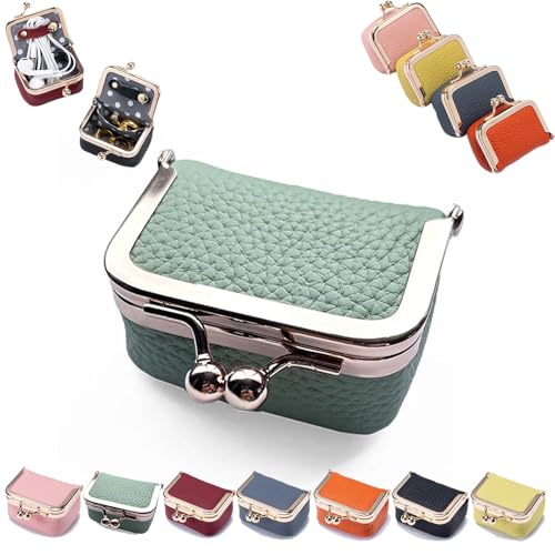 Mini-Schmucketui, Mini-Geldbörse, Mini-Schmuckschatulle/-Organizer aus echtem Leder für Damen – Mini-Schmuck-Reiseetui (#,Green) von GRFFZX