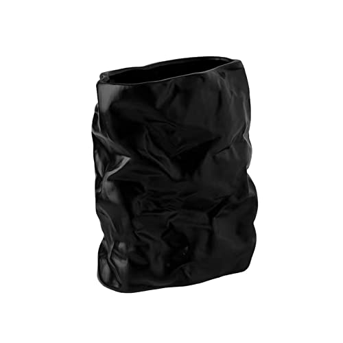 GRFIT Blumenvase Home Decor Vase Nordic Geknitterte Papiertüte Vase Blumentopf Vase Blumen Dekor Schreibtisch Ornamente für Hochzeit Einweihungsparty (Color : Schwarz) von GRFIT