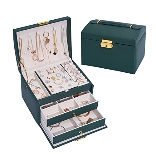 Schmuckkästchen Schmuckschatulle mit mehreren Schubladen und herausnehmbaren Trennwänden, tragbare Aufbewahrungsbox mit Schloss, Schmuckschatulle, Ohrringe, Halskette, Schmuck-Organizer Schmuck-Organi von GRFIT