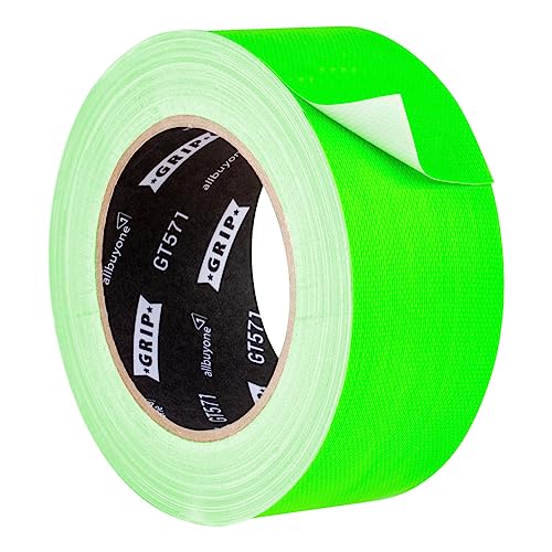 GRIP Eventbasics Neon Klebeband GT 571, fluoreszierendes Neon Gaffa Tape 50 mm x 25 m, feine Gewebestruktur, sehr hohe Klebkraft, 48h ablösbar, für Innen- und Außenbereich - neongrün von GRIP Eventbasics