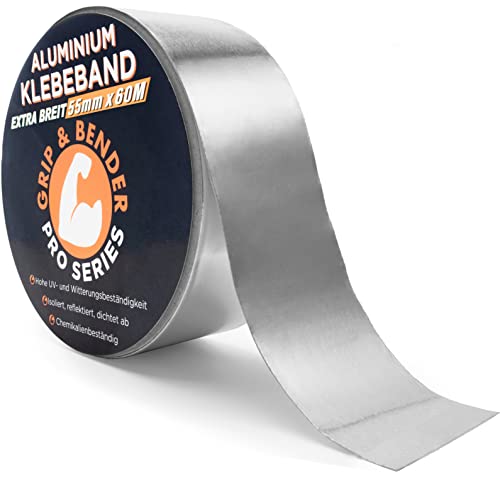 GRIP&BENDER Aluminium Klebeband zum Abdichten - Wasserdichtes Alu-Klebeband für Aussen mit 55mm Breite - Selbstklebendes Alu-Tape für Dampfsperre Alu-Band (55mm x 60m) von GRIP&BENDER