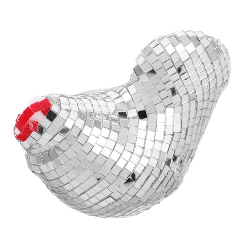 GRIRIW Dekorativer Disco Ball Hühnerfigur Silbern Spiegelball Hühnerdeko Für Zuhause Originelles Für Taufen Partydekoration Tischfigur Huhn Mit Disco Effekt von GRIRIW