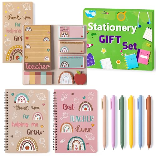 GROBRO7 3Pcs Boho Notebooks Haftnotizen Set mit 6Pcs Gel Stifte, Rainbow Self-Stick Memo Pads Motivation Journal Notepads Bulk für Studenten Lehrer Anerkennung Gifts Schule Klassenzimmer Bürobedarf von GROBRO7