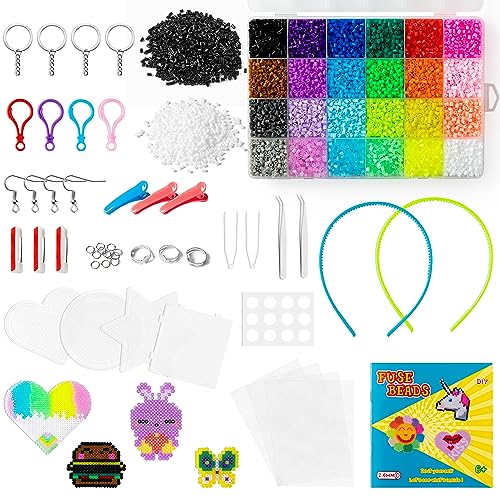 GROBRO7 17060 Stück Mini Fuse Beads Kit Tweezers, Bügelpapier für DIY Bastelsets Bügelperlen für Kinder mit Steckplatten, Schlüsselringketten Zubehör Geschenk für Klassenzimmer Aktivität von GROBRO7