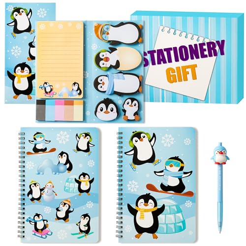 GROBRO7 4Pcs Pinguine Sticky Notes Kit mit Silikon-Gel-Stift, A5 niedliche Tier Notizbücher Cartoon Shape Self-Stick Memo Pads zurück zu Schule Geschenk für Kids Classmates Students Lehrer Bürobedarf von GROBRO7