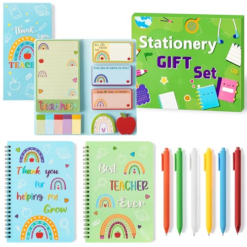 GROBRO7 9Pcs Colorful Notizbücher Sticky Notes Set mit Gelschreibern, Boho Rainbow Self-Stick Memo Inspirational Journal Notizblöcke Bulk für Studenten Lehrer Anerkennung Geschenke Schule Bürobedarf von GROBRO7