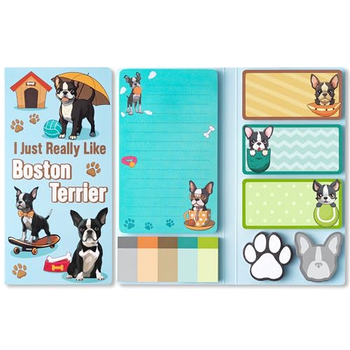 GROBRO7 Boston Terrier Haftnotizen Set - 550 Blatt I Just Really Like Boston Terrier Sticky Notes, Schnitt Hund Pet Selbstklebend Memo Pads Tiere Geformt Page Markers für Kinder Lehrer Schule Geschenk von GROBRO7