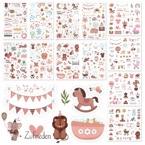 GROFIS Sticker Babyalbum Set (316 Motive), Selbstklebende Aufkleber für Kinder und Baby Fotoalben, Scrapbooking Stickers für DIY Geschenke Party Geburtstagskarten Gästebuch Fotoalbum Scrapbook von GROFIS