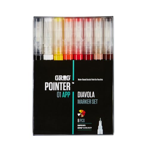 GROG Pointer 01 APP Diavola Marker Set, 0,7 mm Extra Feine Spitze, Packung mit 8 Stück von Graff-City