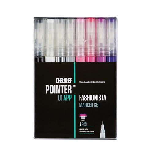 GROG Pointer 01 APP Fashionista Marker Set, 0,7 mm Extra Feine Spitze, Packung mit 8 Stück von GROG