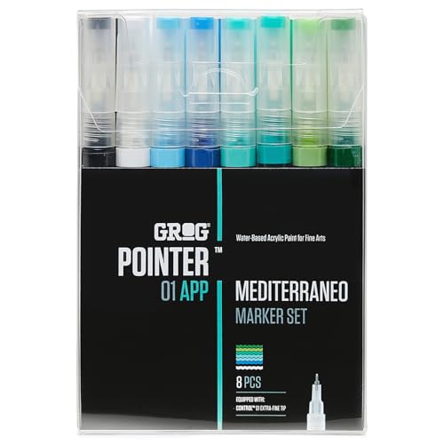 GROG Pointer 01 APP Mediterraneo Marker Set, 0,7 mm Extra Feine Spitze, Packung mit 8 Stück von GROG