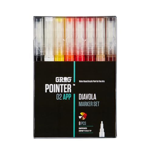 GROG Pointer 02 APP Diavola Marker Set, 2 mm Rundspitze, Packung mit 8 Stück von GROG