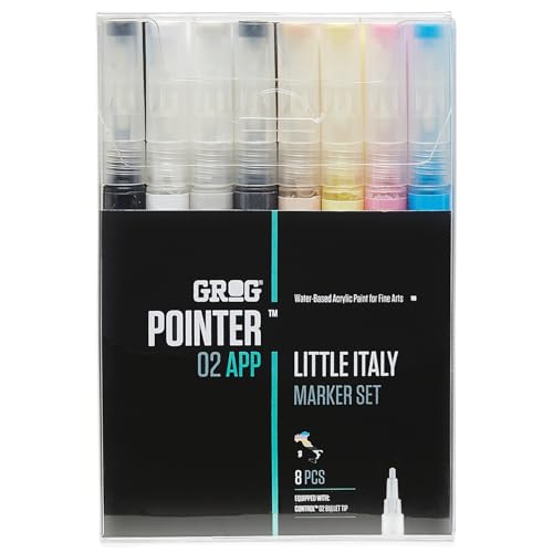 GROG Pointer 02 APP Little Italy Marker Set, 2 mm Rundspitze, Packung mit 8 Stück von GROG