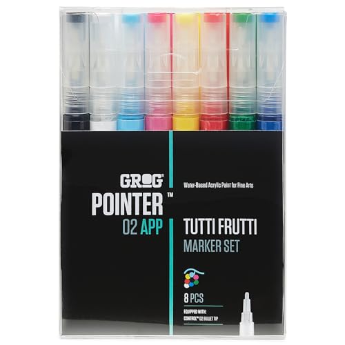GROG Pointer 02 APP Tutti Frutti Marker Set, 2 mm Rundspitze, Packung mit 8 Stück von GROG