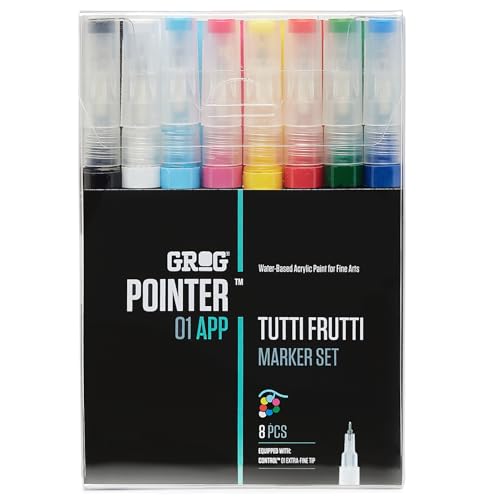GROG Pointer 01 APP Tutti Frutti Marker Set, 0,7 mm Extra Feine Spitze, Packung mit 8 Stück von GROG