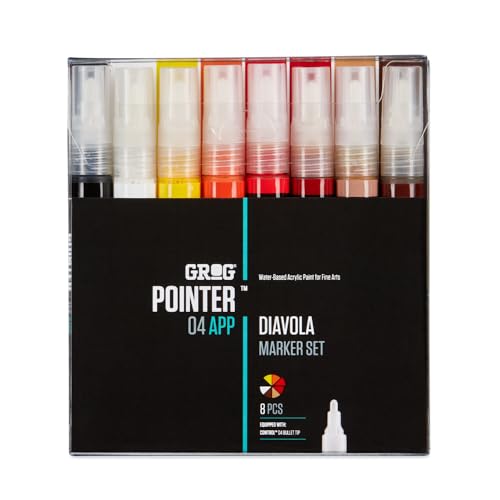 GROG Pointer 04 APP Diavola Marker Set, 4 mm Rundspitze, Packung mit 8 Stück von GROG