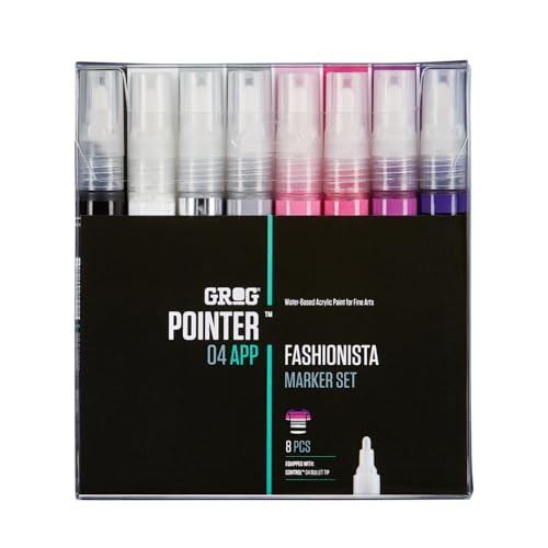 GROG Pointer 04 APP Fashionista Marker Set, 4 mm Rundspitze, Packung mit 8 Stück von GROG