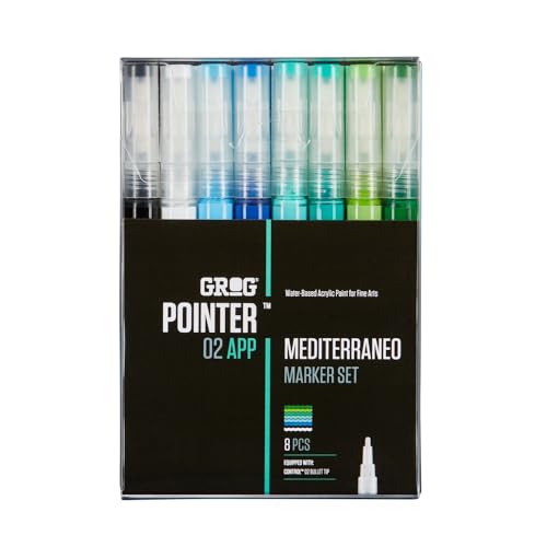 Grog Pointer 02 APP Mediterraneo Marker Set, 2 mm Rundspitze, Packung mit 8 Stück von GROG