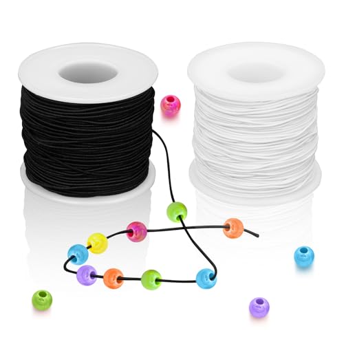 Gummiband für Armbänder, 2 Rollen Elastische Faden Perlenschnur, Gummiband Schmuckherstellung 1mm x 50m, Gummischnur, Elastische Nylonschnur für DIY Handwerk Schmuckherstellung Halsketten von GROOFOO